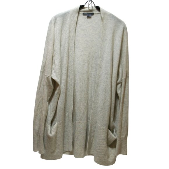Vince 100% Cashmere Open Front Cardigan Sweater Womens M Cream/Gray Quiet Luxury - Picture 1 of 7